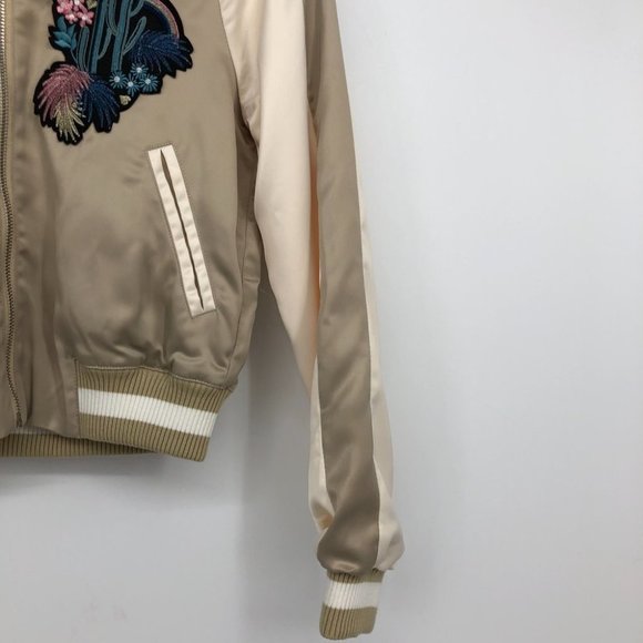 Maje Satin Bomber Jacket with Embroidered Floral Design - Picture 11 of 16
